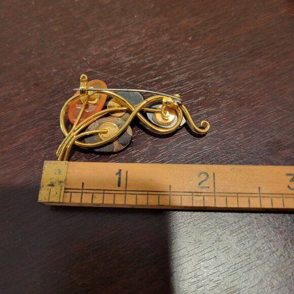 Vintage Gold Toned Brooch with Cabochon Gemstones in Green, Amber and more! - Picture 3 of 3